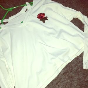 Embroidered Rose Long Sleeve Crop Top